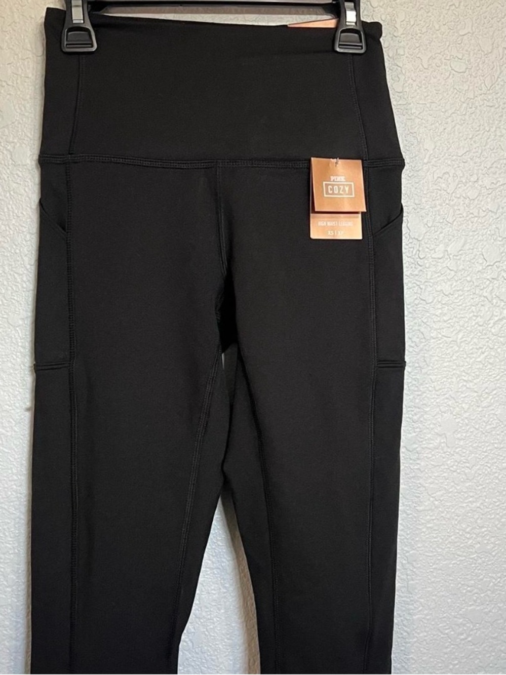 PINK Victoria's Secret Black Cozy Girls' High-Waist Leggings with Side Pockets